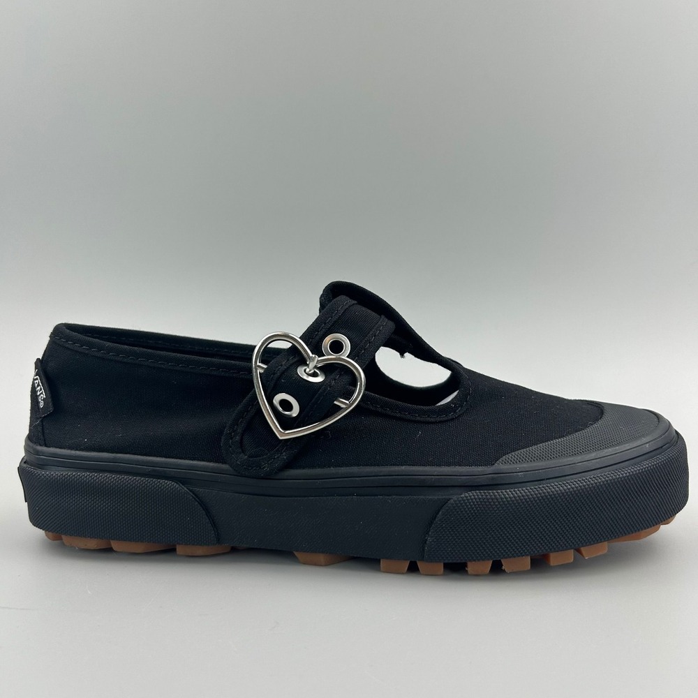 Vans Style 93 Mary Jane Women Size 6.5 Black Canvas Heart Buckle Shoes NEW